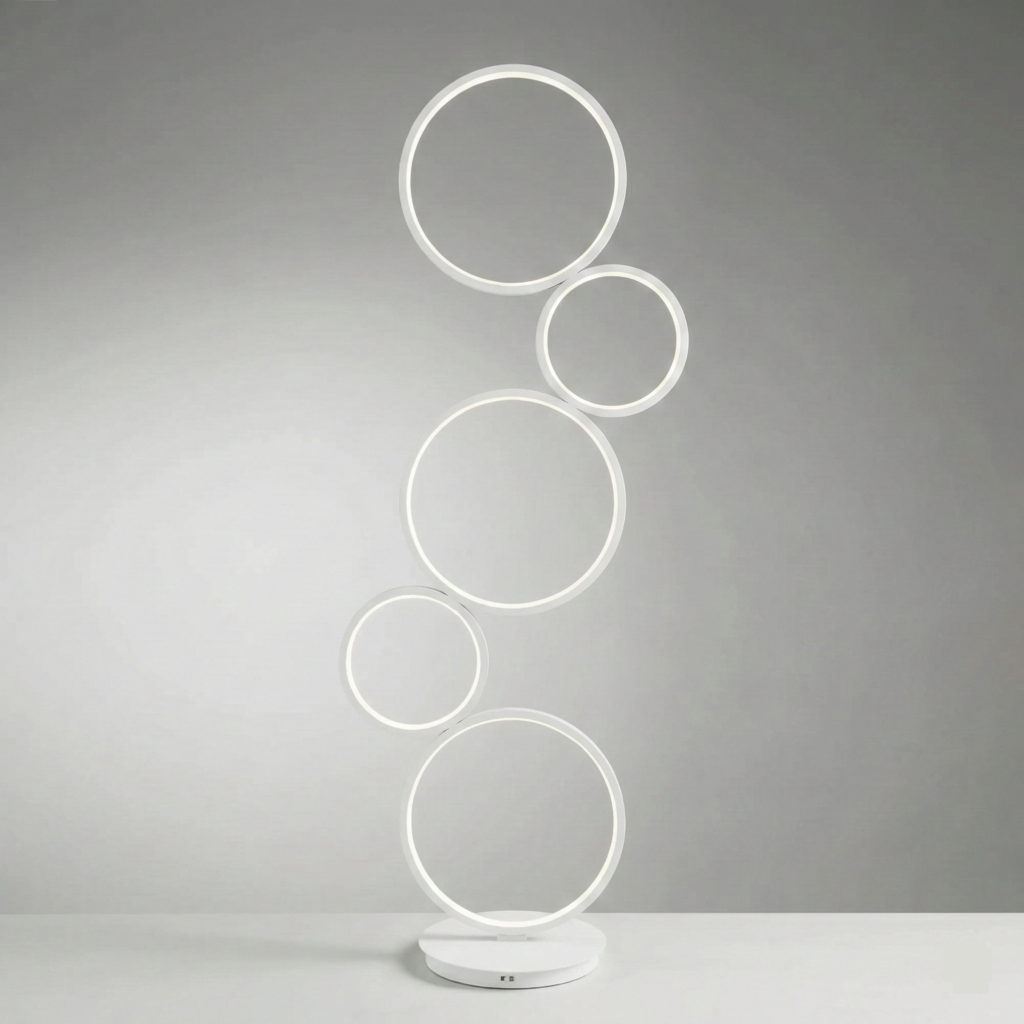 Lampadaire blanc 5 anneaux