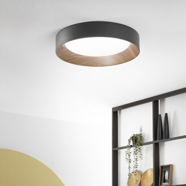 Plafonnier - Applique LED métal effet bois (blanc/noir - 2 tailles) – Image 3