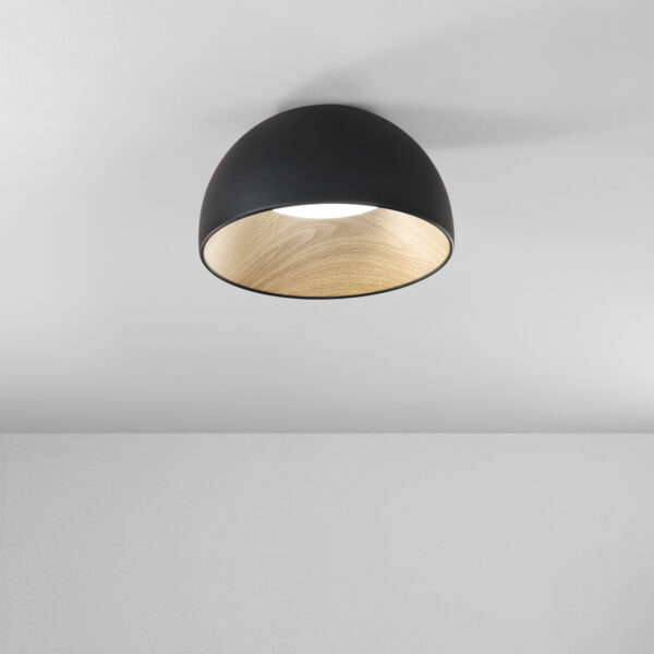 Plafonnier Sphérique aspect bois & métal - Noir (2 Tailles) – Image 3