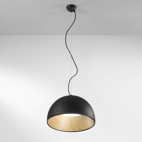 Suspension Sphérique aspect bois & métal - Noir (2 Tailles) – Image 2