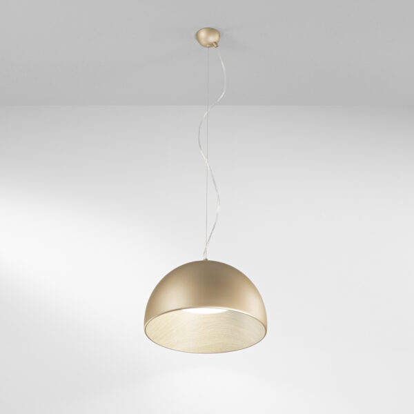 Suspension Sphérique aspect bois & métal - Or (2 Tailles) – Image 3