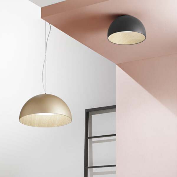 Plafonnier Sphérique aspect bois & métal - Noir (2 Tailles) – Image 2