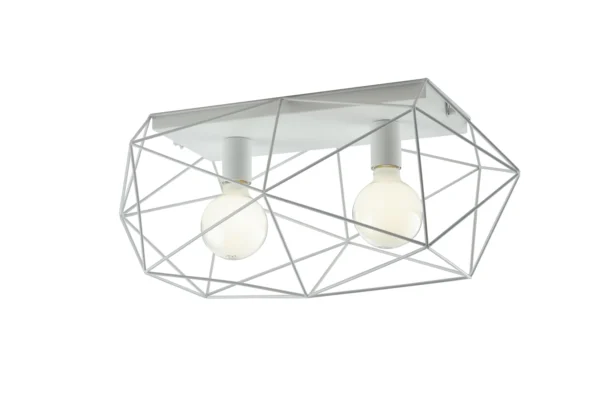 Plafonnier géométrique métal 2 lampes (Blanc / Noir-Or) – Image 4