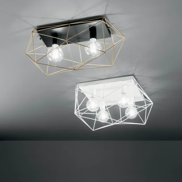 Plafonnier géométrique métal 2 lampes (Blanc / Noir-Or) – Image 6