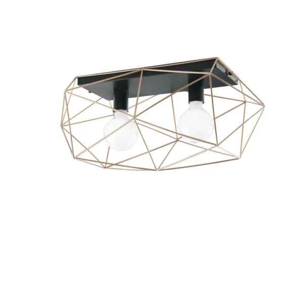 Plafonnier géométrique métal 2 lampes (Blanc / Noir-Or) – Image 2