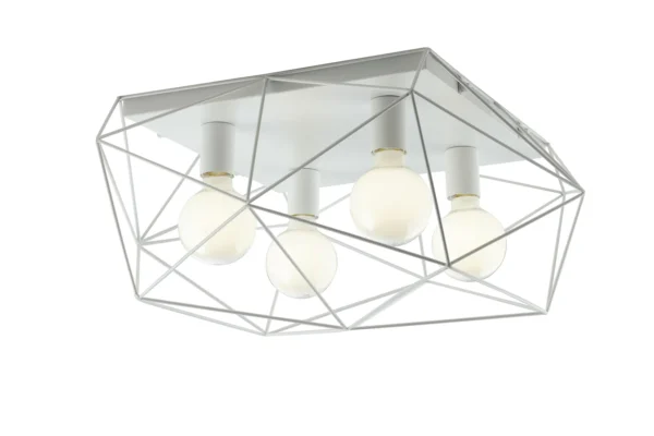 Plafonnier géométrique métal 4 lampes (Blanc / Noir-Or) – Image 4