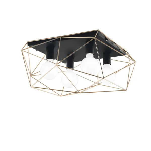 Plafonnier géométrique métal 4 lampes (Blanc / Noir-Or) – Image 2