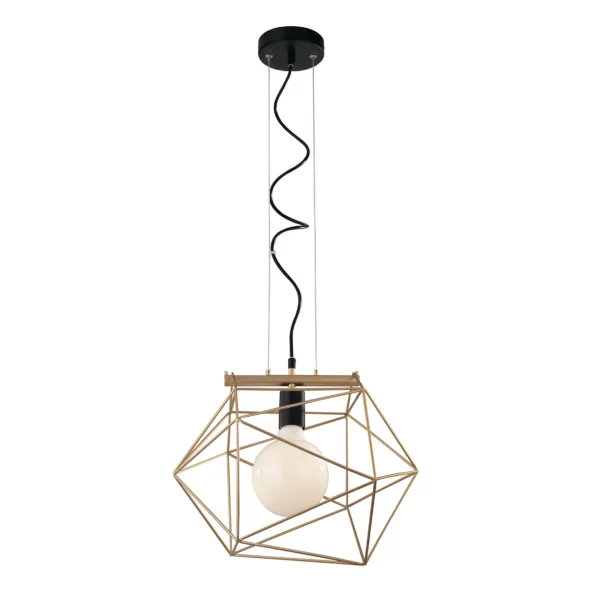 Suspension géométrique métal 1 ampoule (Blanc / Noir-Or) – Image 2