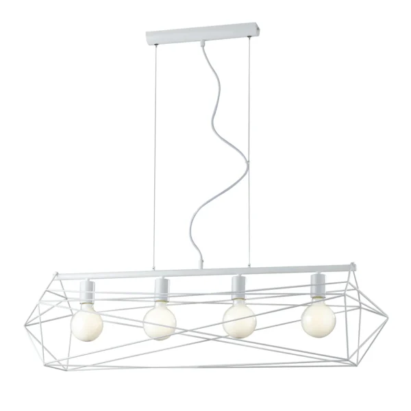 Suspension géométrique métal 4 ampoules (Blanc / Noir-Or) – Image 2
