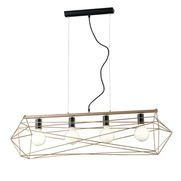 Suspension géométrique métal 4 ampoules (Blanc / Noir-Or) – Image 4