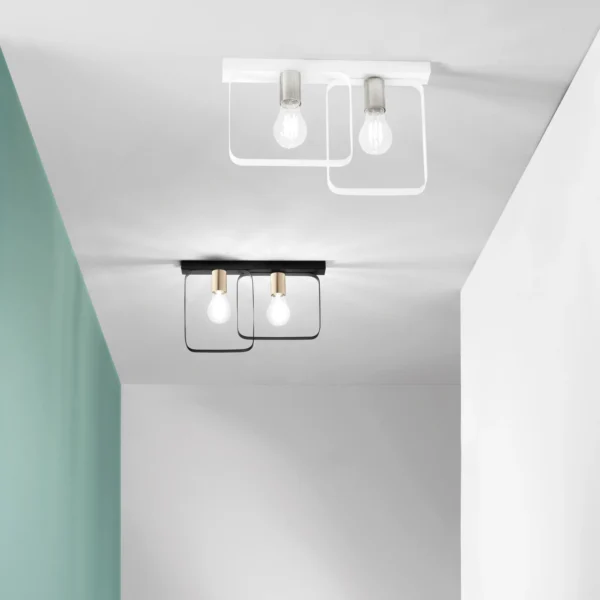 Plafonnier métal contemporaine 2 ampoules (Blanc / Noir) – Image 5