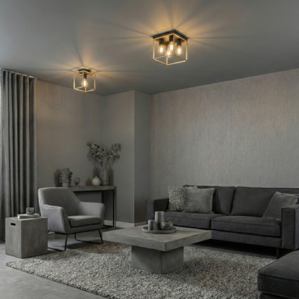 Plafonnier Linéaire noir et or (1 ou 4 lampes) – Image 5