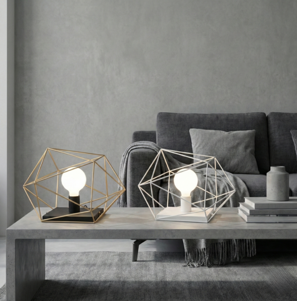 Lampe à poser géométrique métal (Blanc / Noir-Or) – Image 5