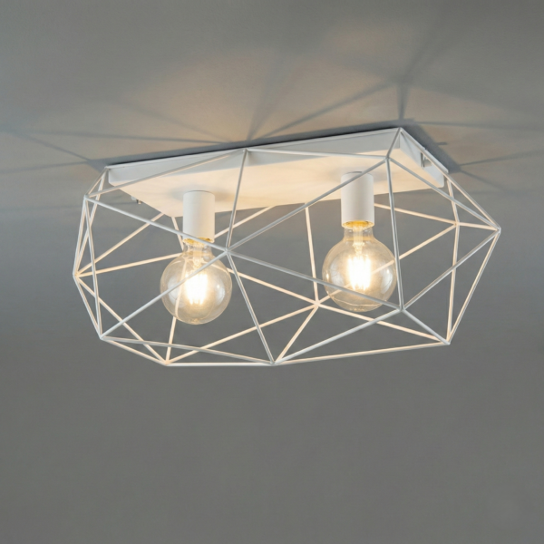 Plafonnier géométrique métal 2 lampes (Blanc / Noir-Or) – Image 3