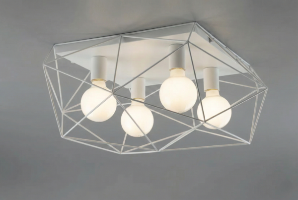 Plafonnier géométrique métal 4 lampes (Blanc / Noir-Or) – Image 3