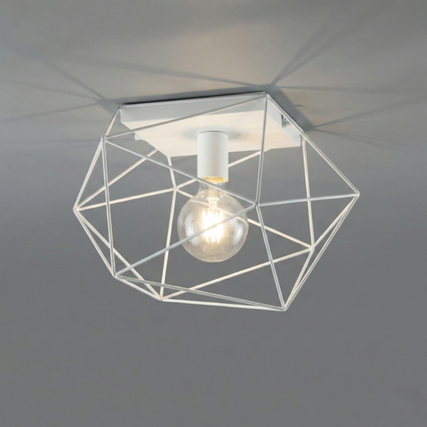 Plafonnier géométrique métal 1 lampe (Blanc / Noir-Or) – Image 3