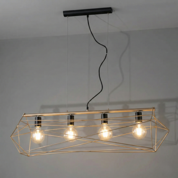 Suspension géométrique métal 4 ampoules (Blanc / Noir-Or) – Image 3