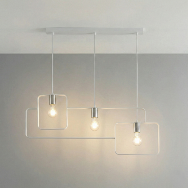 Suspension métal contemporaine 3 ampoules (Blanc / Noir) – Image 3