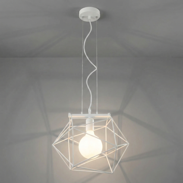 Suspension géométrique métal 1 ampoule (Blanc / Noir-Or) – Image 3