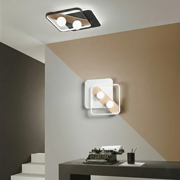 Plafonnier - Applique LED carré design effet bois (noir ou blanc) – Image 5