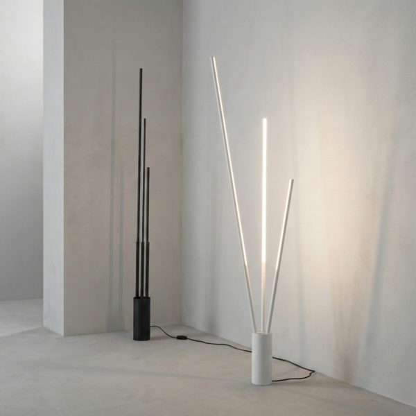 Lampadaire LED tiges en métal, 3 points lumineux (Blanc / Noir) – Image 5