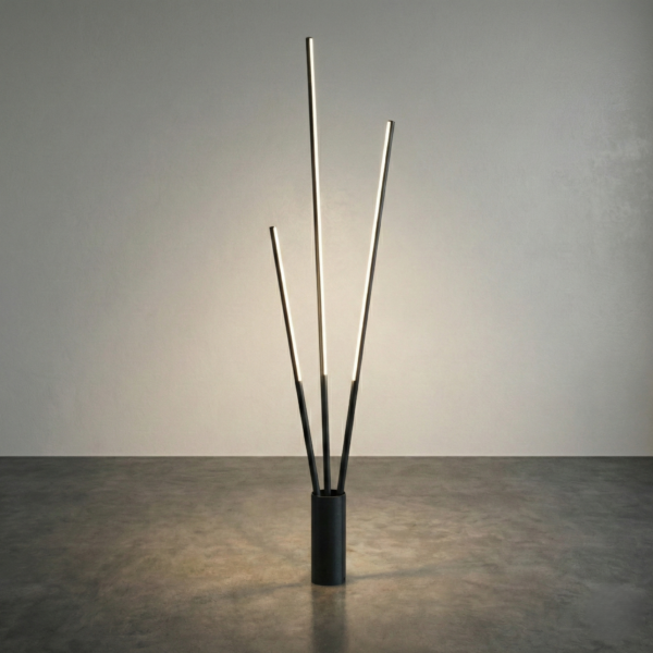 Lampadaire LED tiges en métal, 3 points lumineux (Blanc / Noir) – Image 3