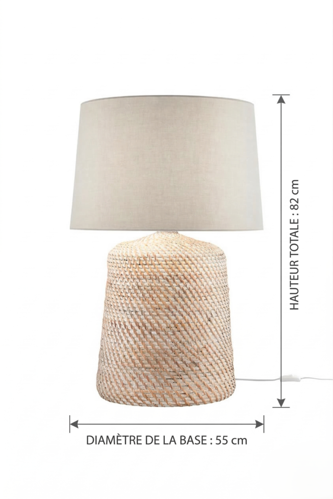 Lampe à poser rotin naturel tressé ø55cm – Image 4