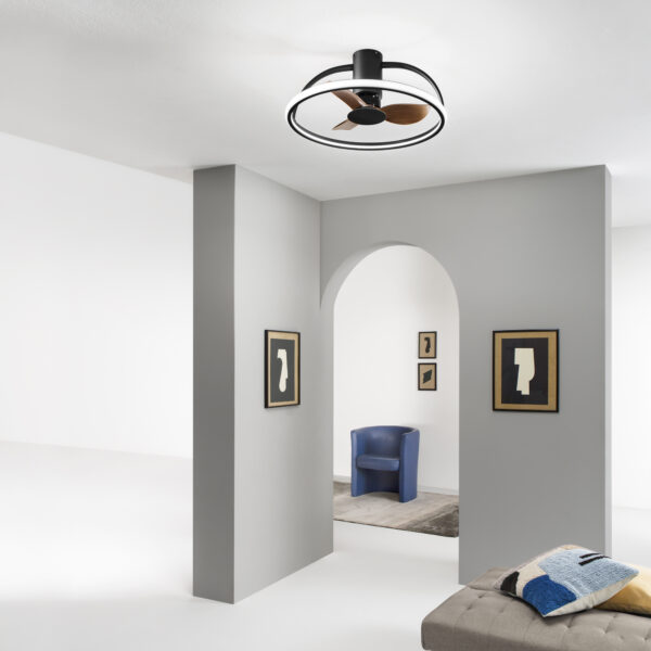 Ventilateur de plafond lumineux circulaire LED (Noir / Blanc / Gris) – Image 5
