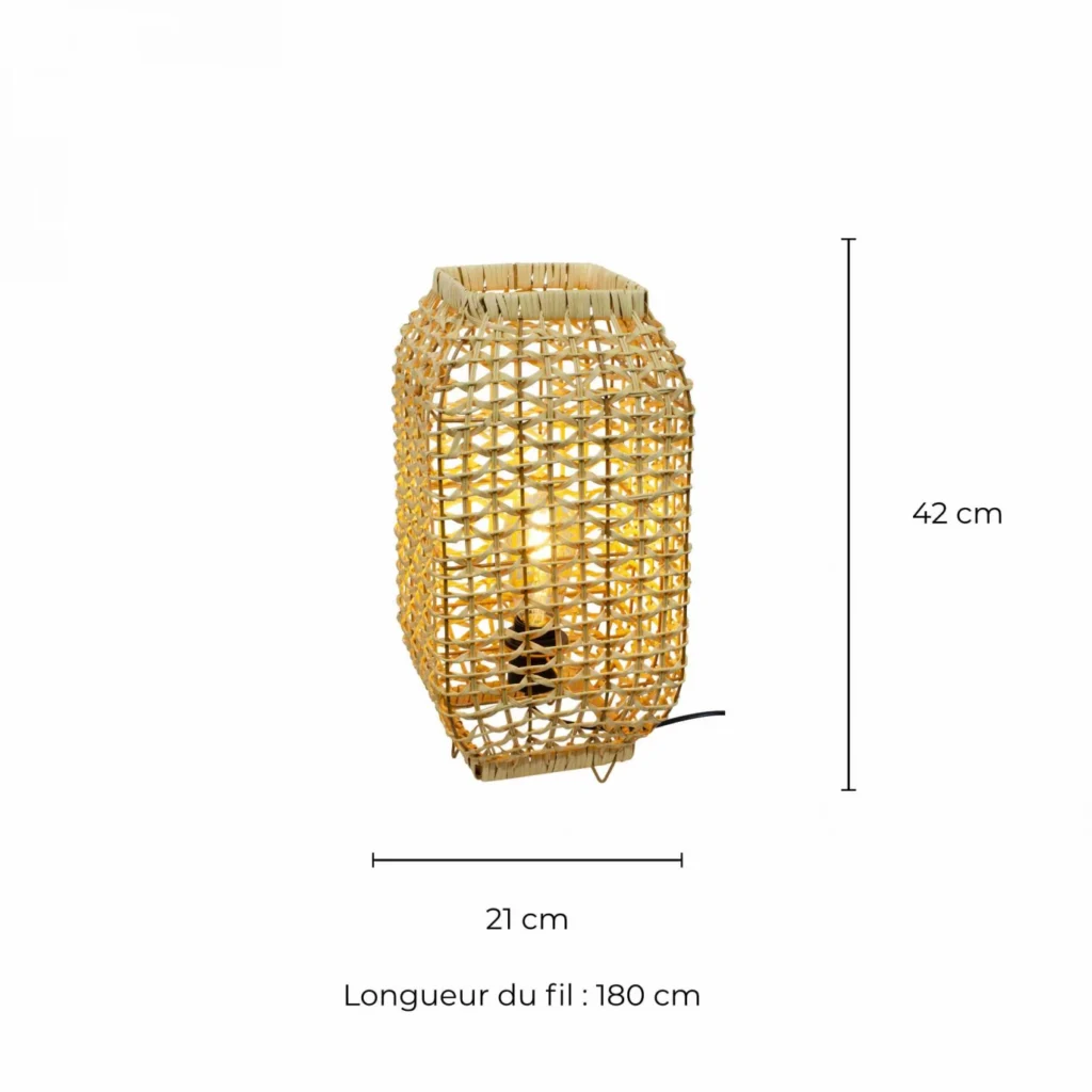 Lampe à poser rotin tressé naturel (Hauteur 42cm ou 52cm) – Image 7